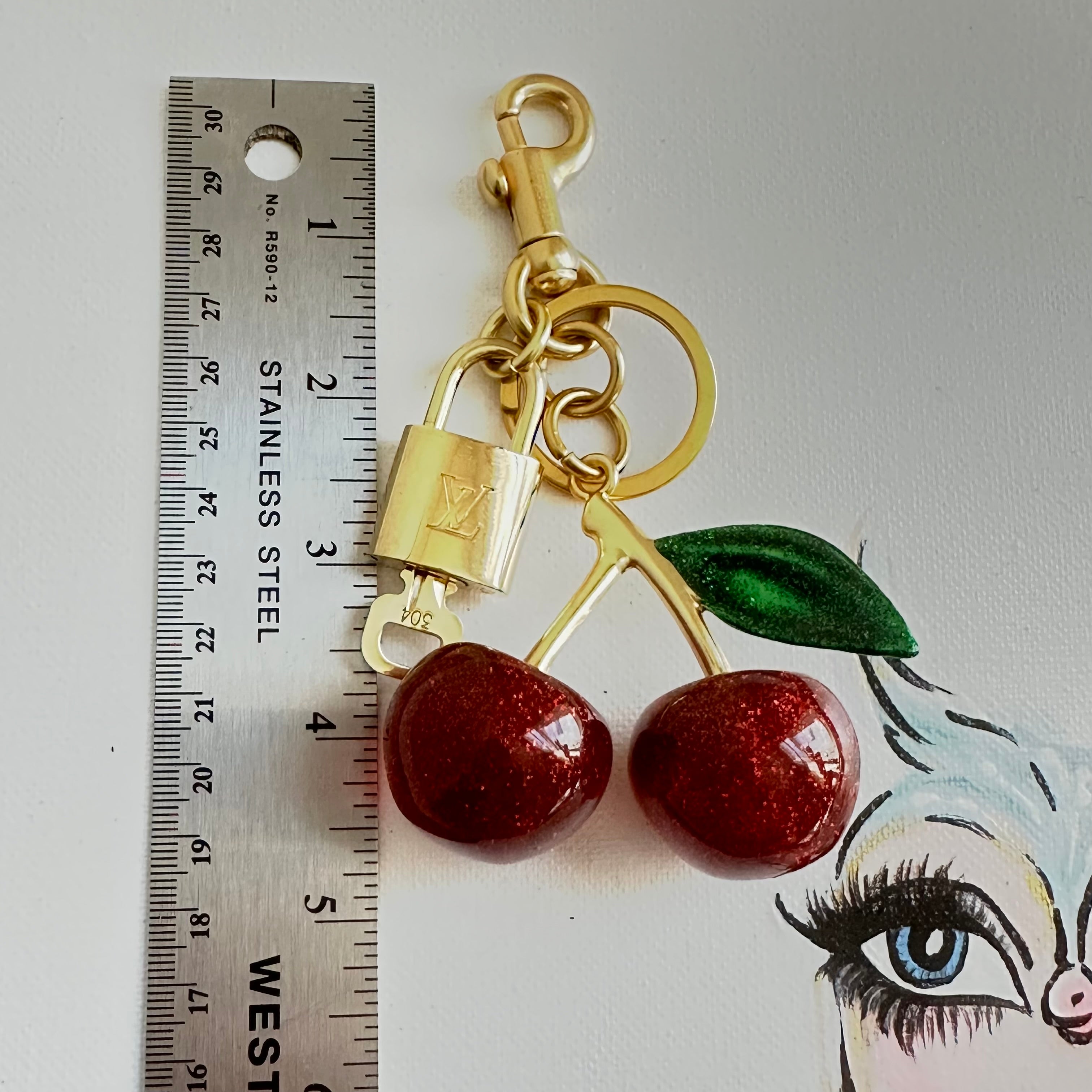 Authentic LV Padlock with Cherries Bag Charm/Keychain