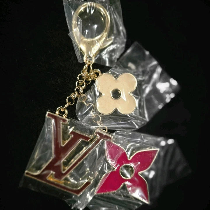 Upcycled LV Quatrefoil Charm Necklace in Deep Red - with Cherries and Strawberry Charms