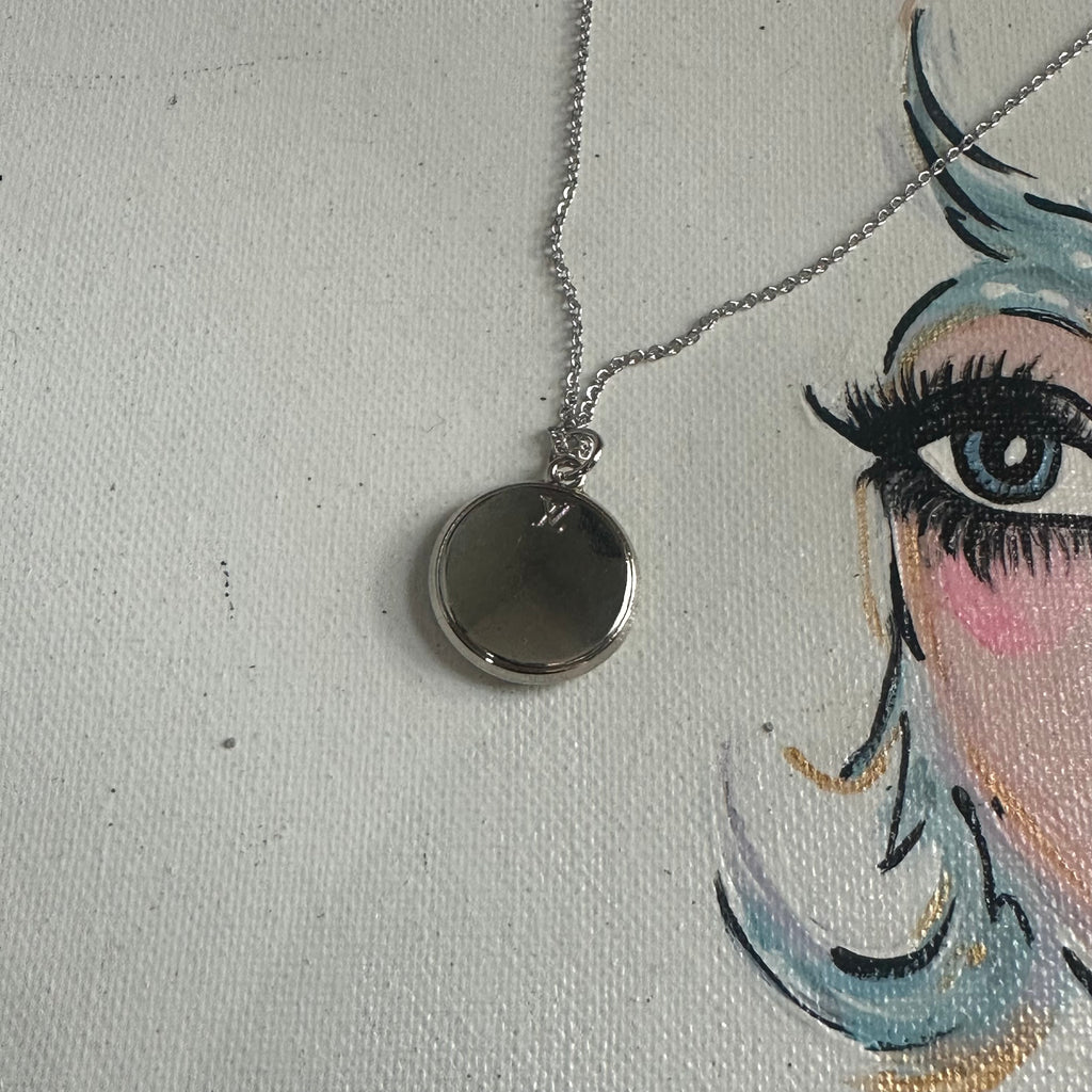 Repurposed LV Charm on WHITE Gold-Filled Necklace (SILVER)