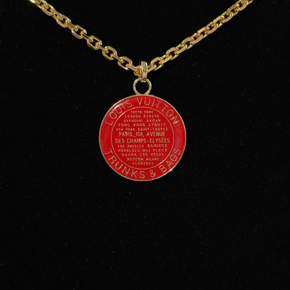 Red LV Trunks & Bags with Gold-Filled Necklace