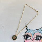 Dark Green Blingy Zipper Pull Necklace with Gold-Filled Link Chain
