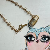 Key to My Heart Necklace - Upcycled LV Padlock on Floral Brass Chain