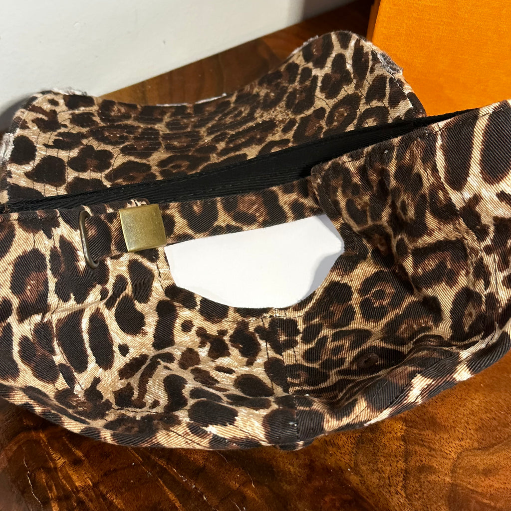 Upcycled LV Patch on Distressed Leopard Print Hat
