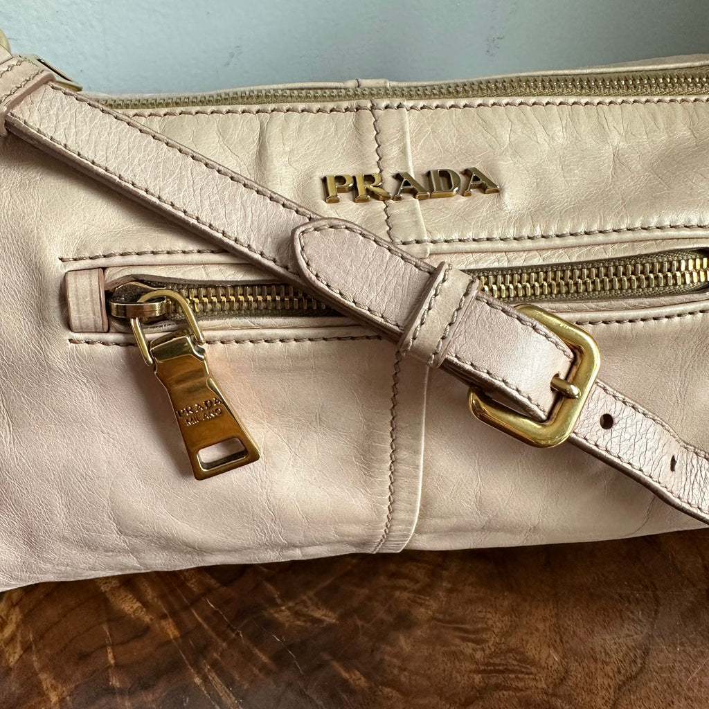 The Junco Shoulder Bag - Vintage Prada in Beige Pink Leather