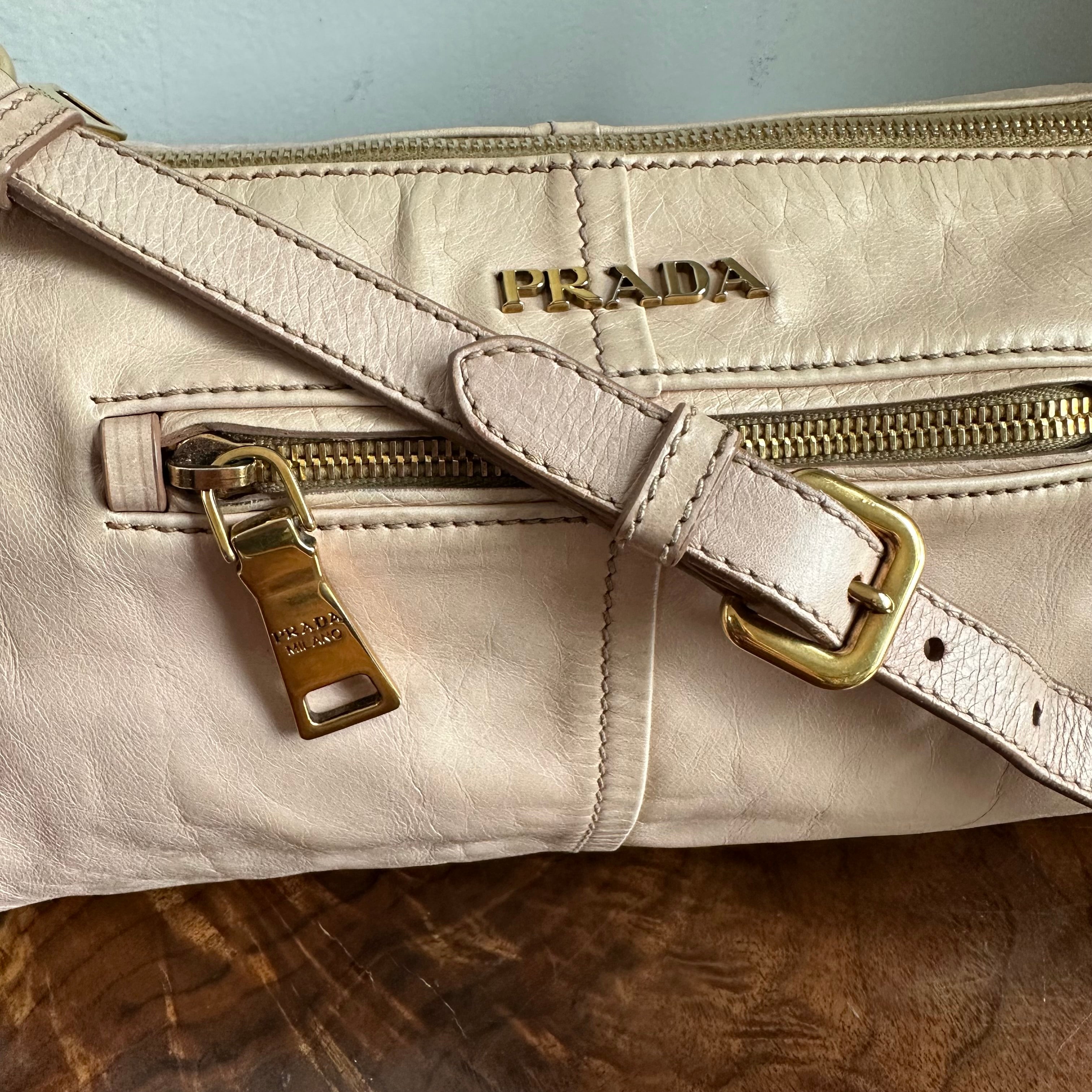 The Junco Shoulder Bag - Vintage Prada in Beige Pink Leather