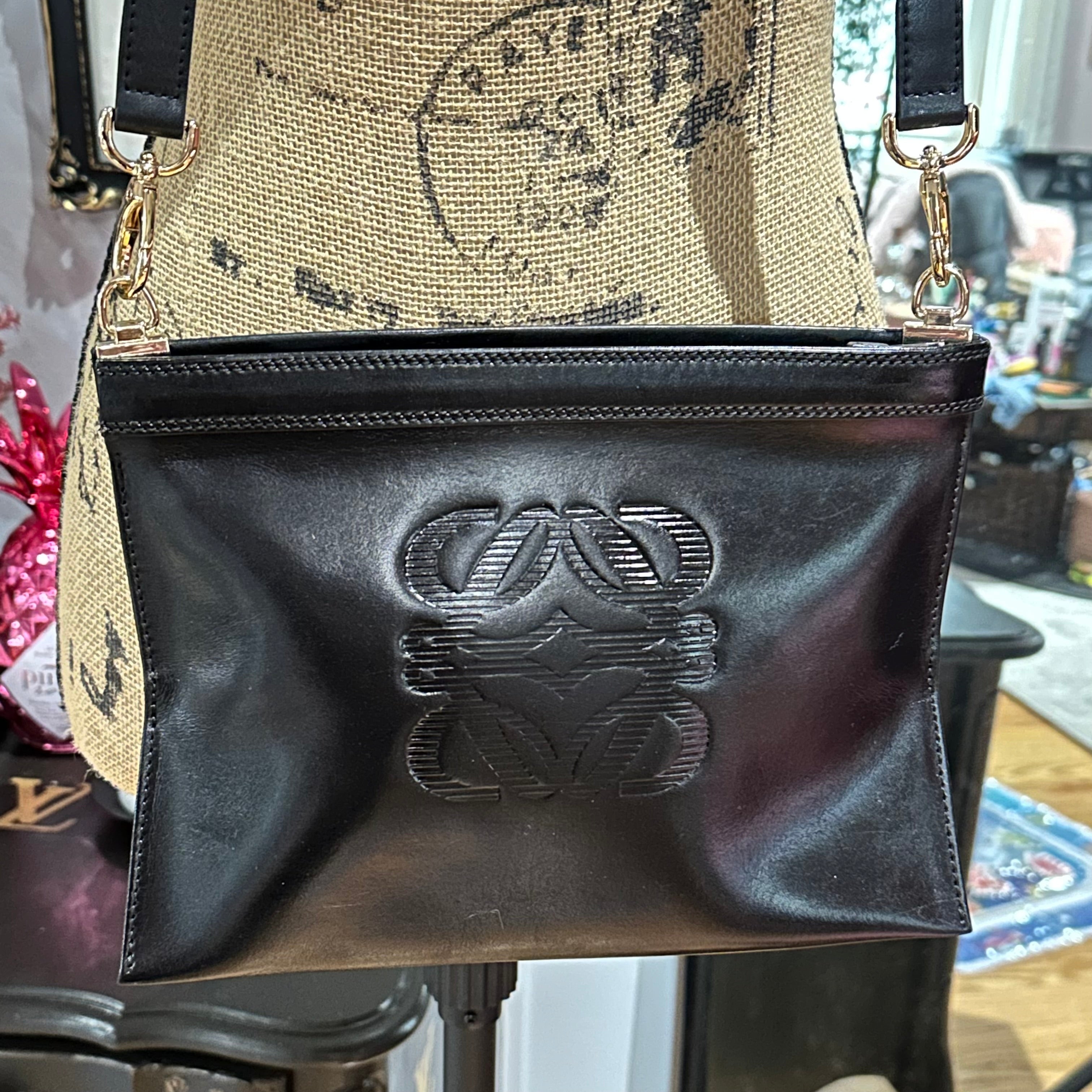 The Junco Crossbody - Vintage Loewe Anagram in Black Leather