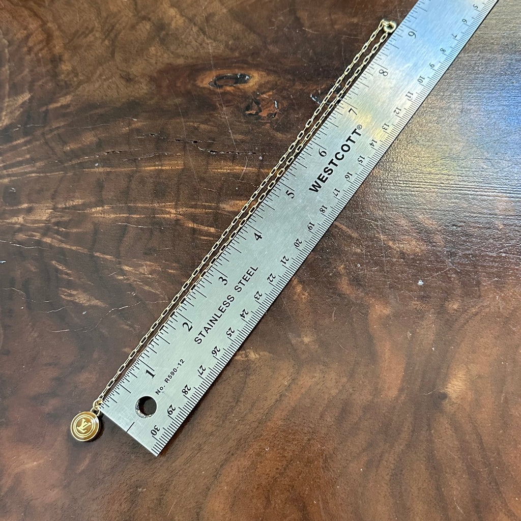 Upcycled LV Pastilles Charm on Tiny Gold-Filled Paperclip Chain