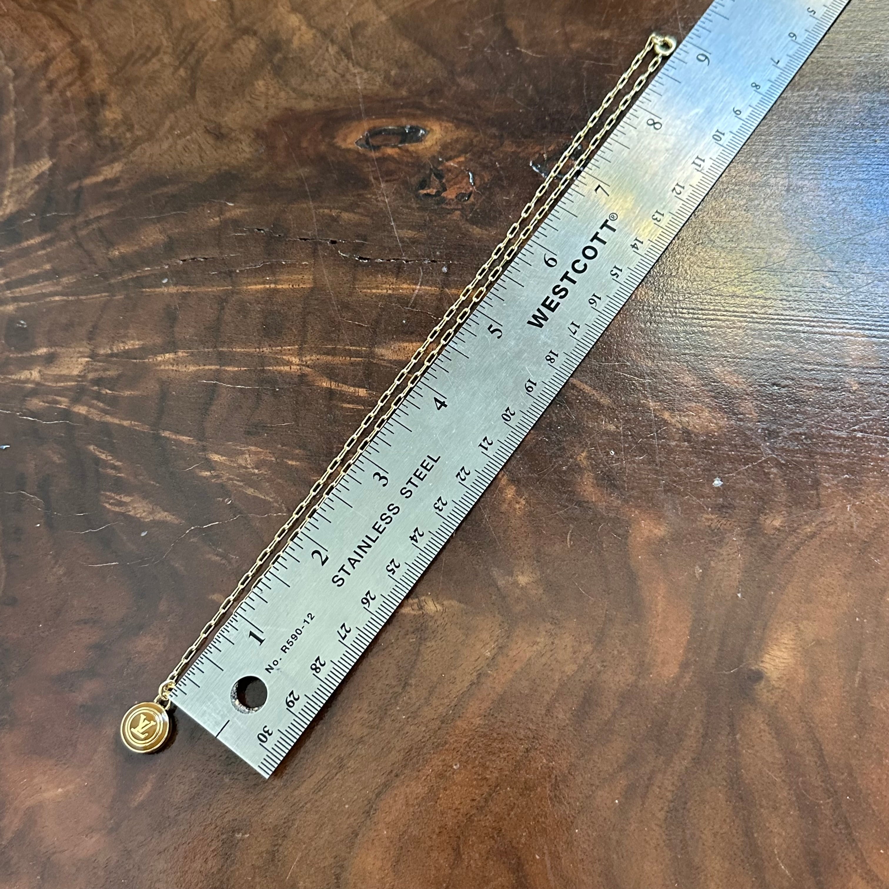 Upcycled LV Pastilles Charm on Tiny Gold-Filled Paperclip Chain