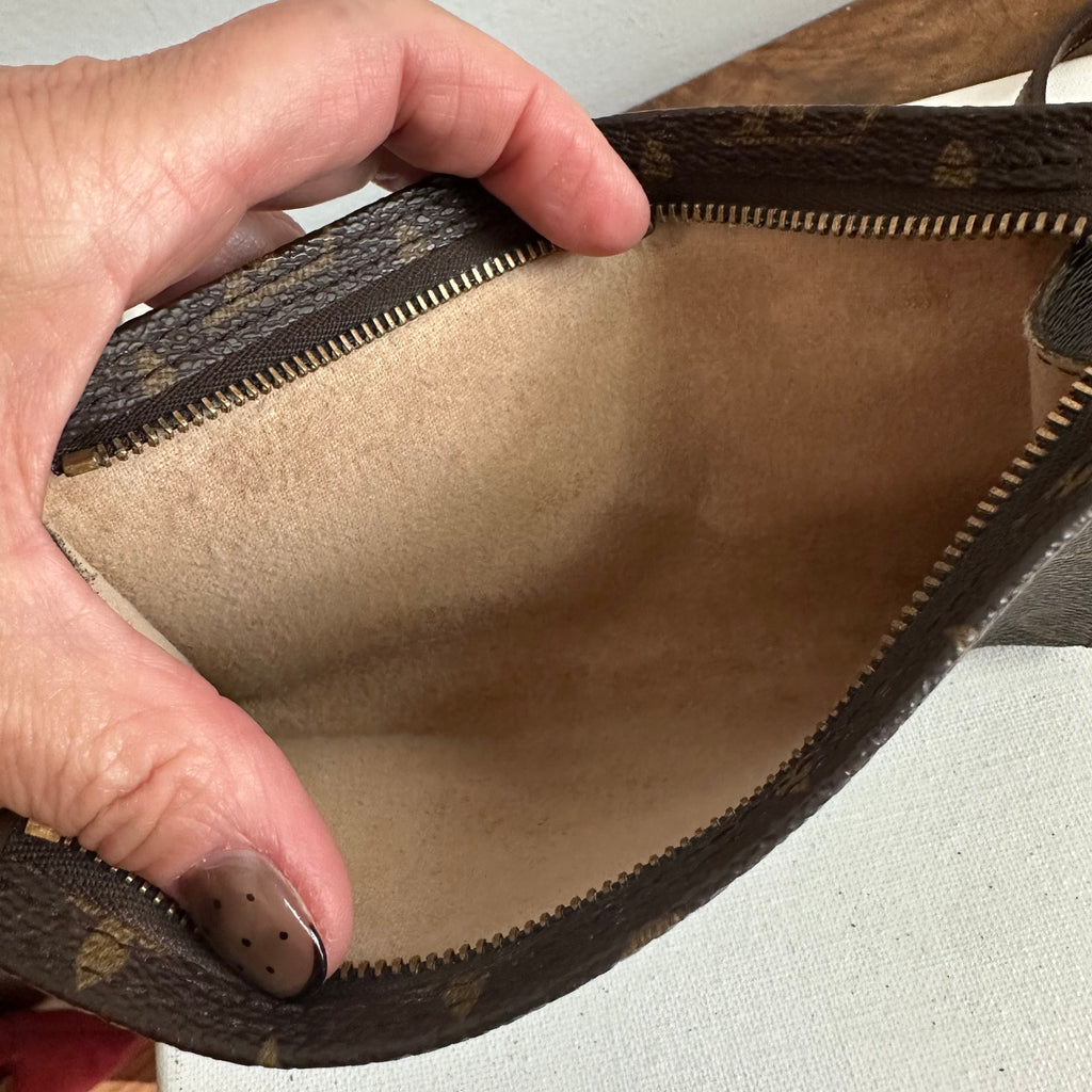 The Junco - Upcycled LV Monogram Wristlet in Dark Brown