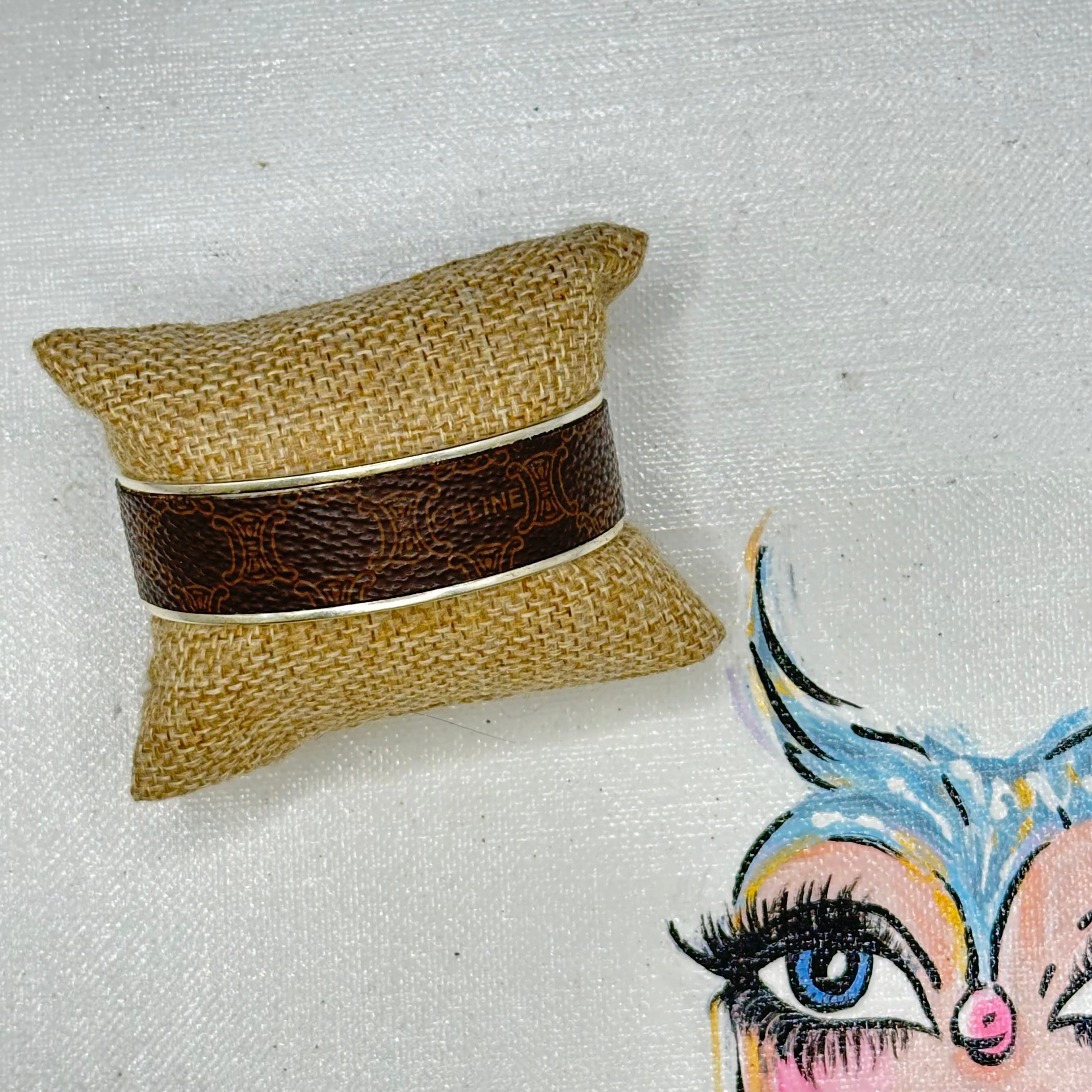 Adjustable Bracelet Cuff in Upcycled Celine - Silver