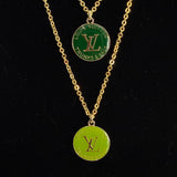 Upcycled Green LV Trunks & Bags Charm on Gold-Filled Link Chain