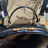 The Junco Crossbody/Clutch - Larger Vintage Gucci Bamboo Cosmetic Bag in Black Leather (Vertical)