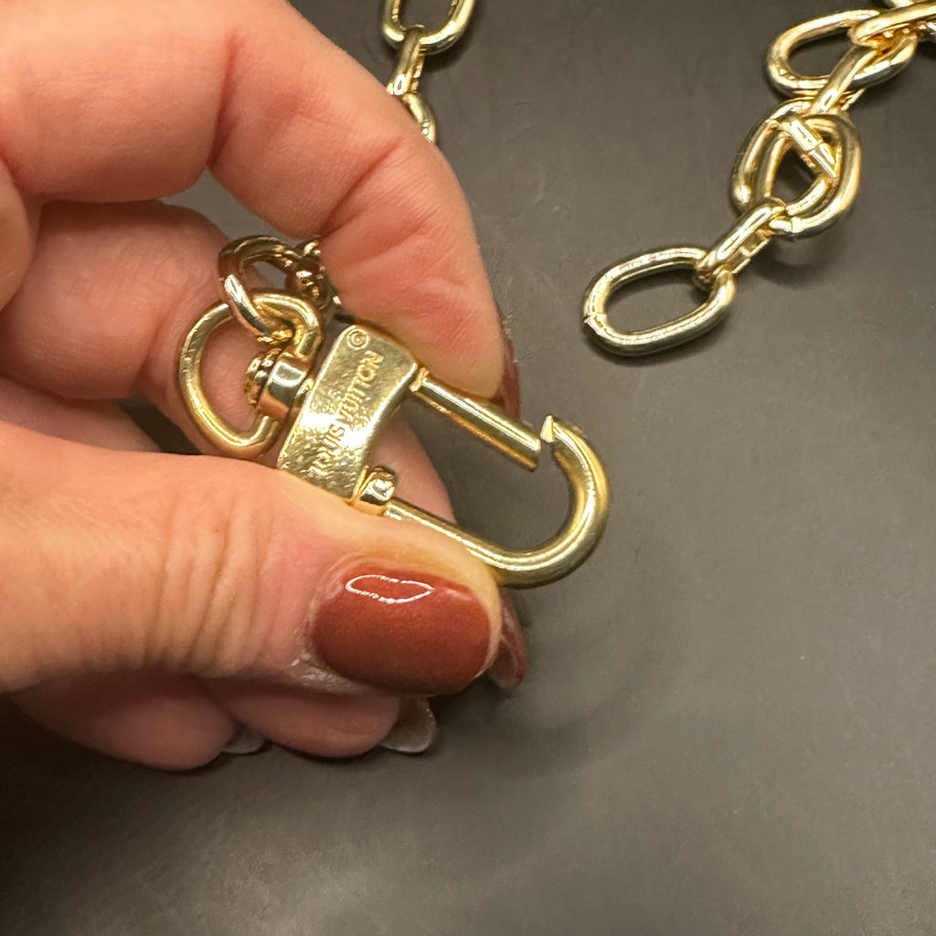 Repurposed LV Keychain Clasp with Pearl Charm Necklace