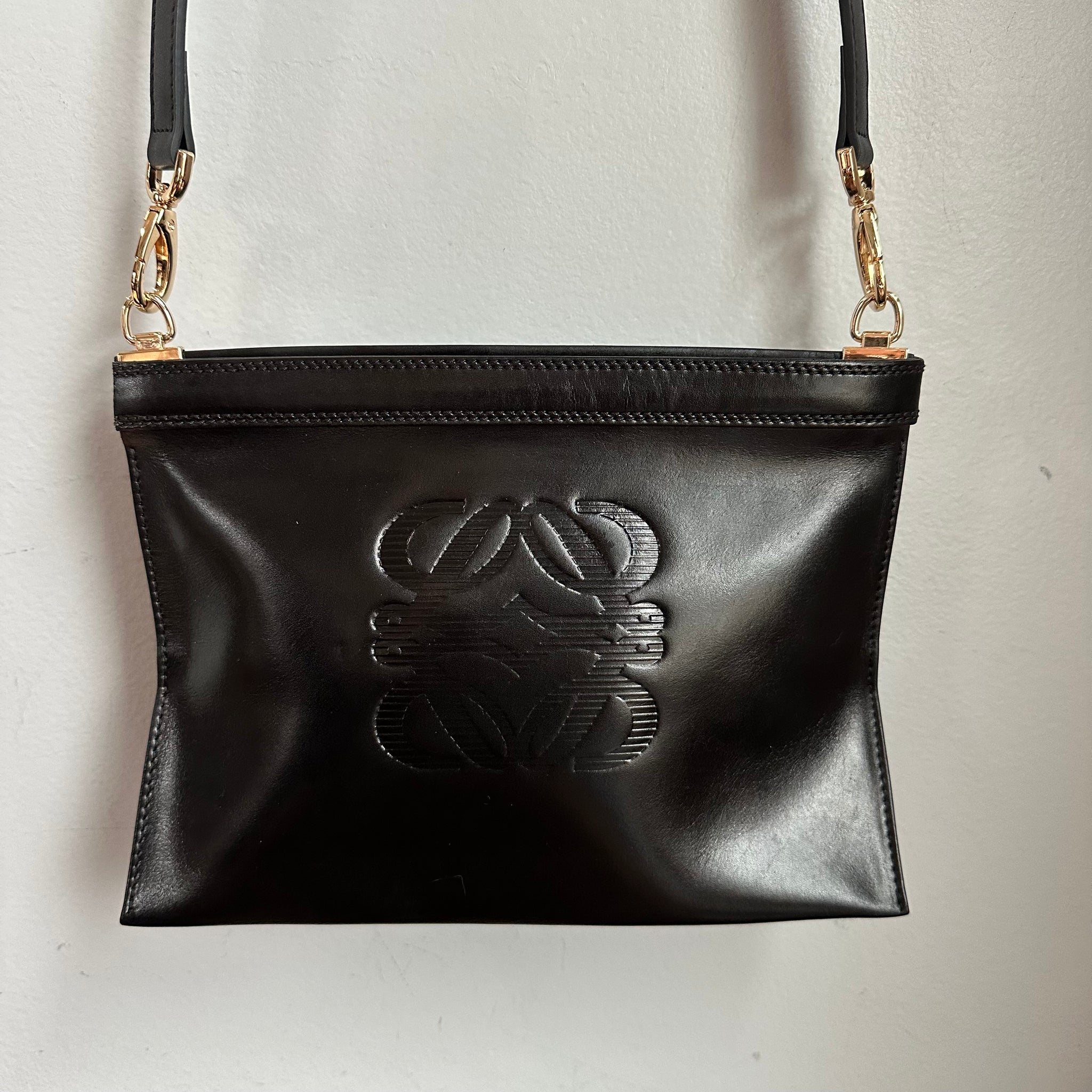 The Junco Crossbody - Vintage Loewe Anagram in Black Leather 