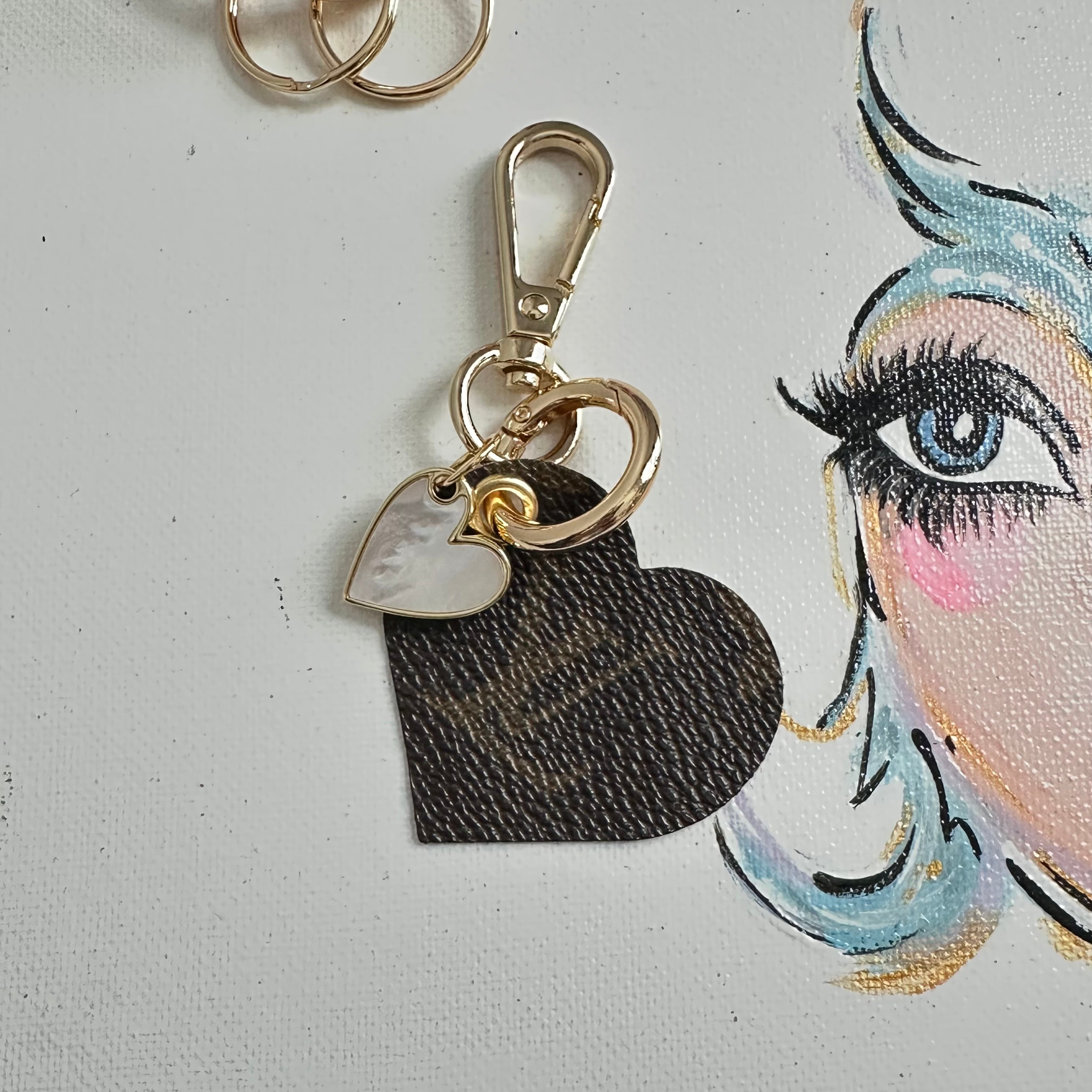 LV Monogram Heart Beaded Bracelet Wristlet Keychain