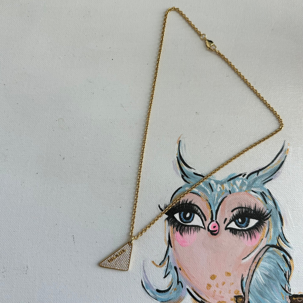 Upcycled Blingy Prada Necklace on Gold-Filled Chain - Gold or Silver