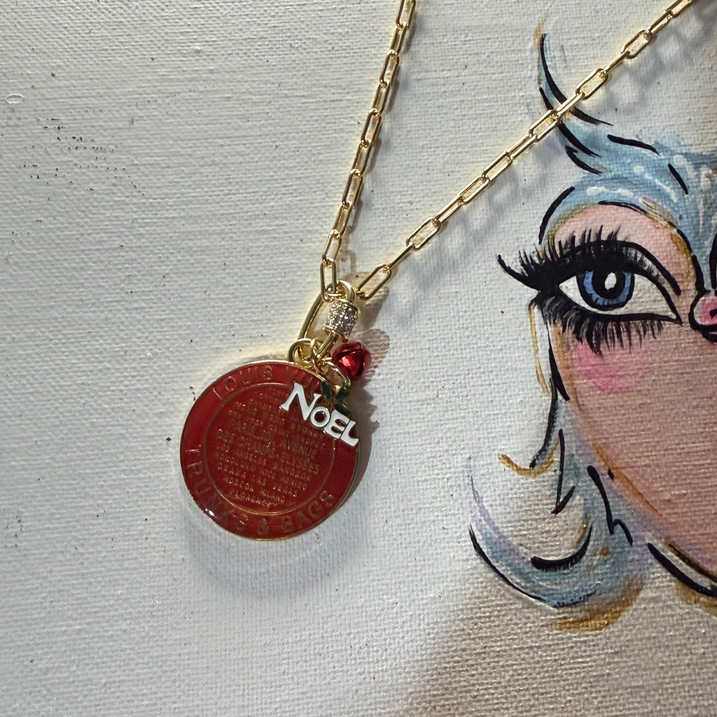 Large Red Christmas LV Trunks & Bags with Gold-Filled Necklace