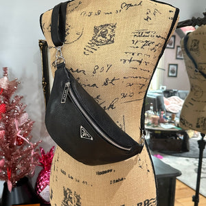 Black Leather Prada Tag Sling/Fanny Pack Bag