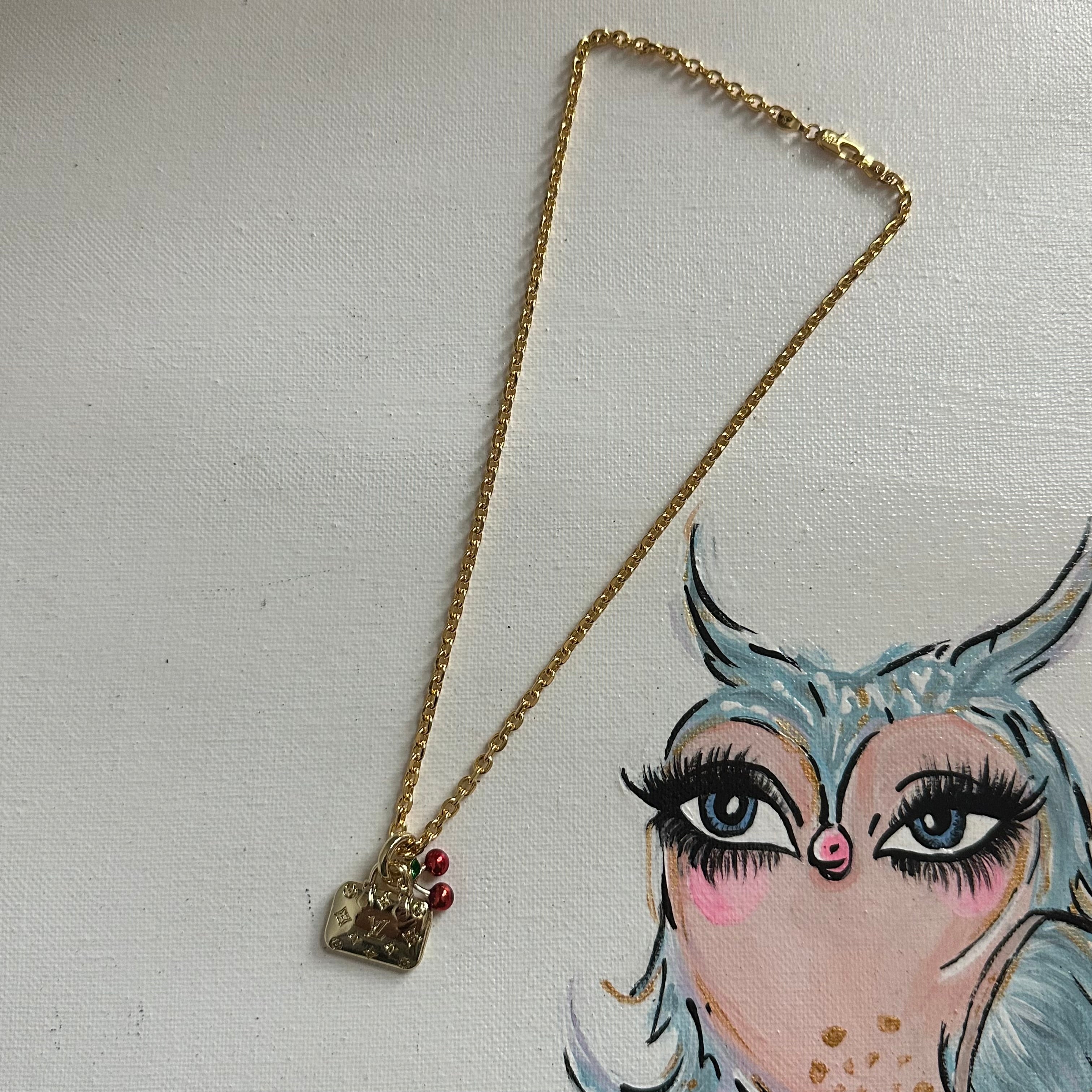 LV Bag Charm with Cherries Necklace - Gold