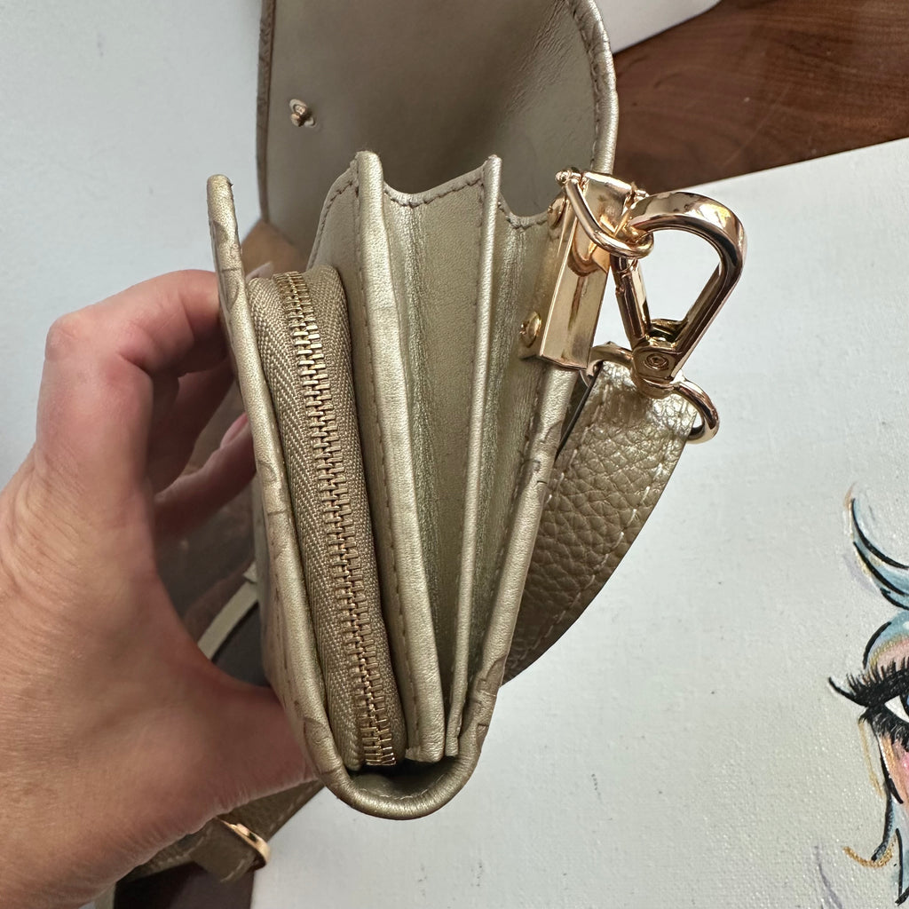 The Junco Wallet/Crossbody - Vintage GG in Gold Leather