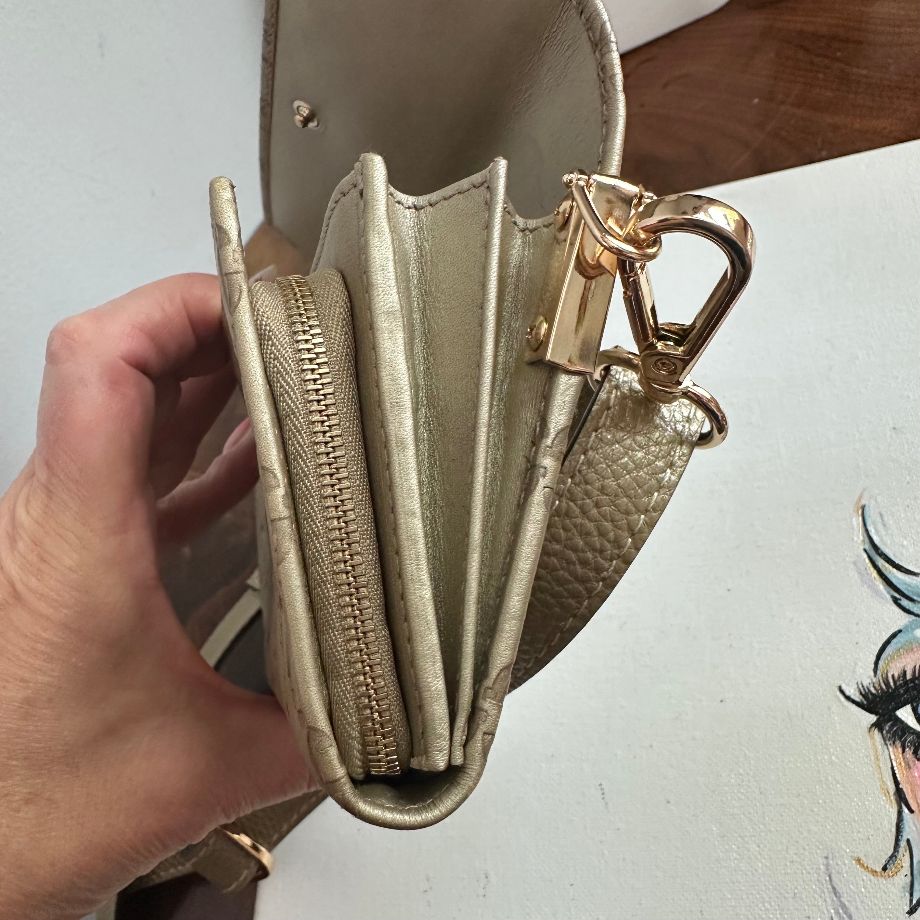 The Junco Wallet/Crossbody - Vintage GG in Gold Leather