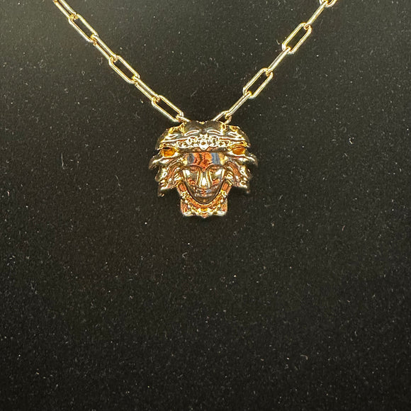 Versace Medusa Pendant on Gold-Filled Paperclip Chain Necklace