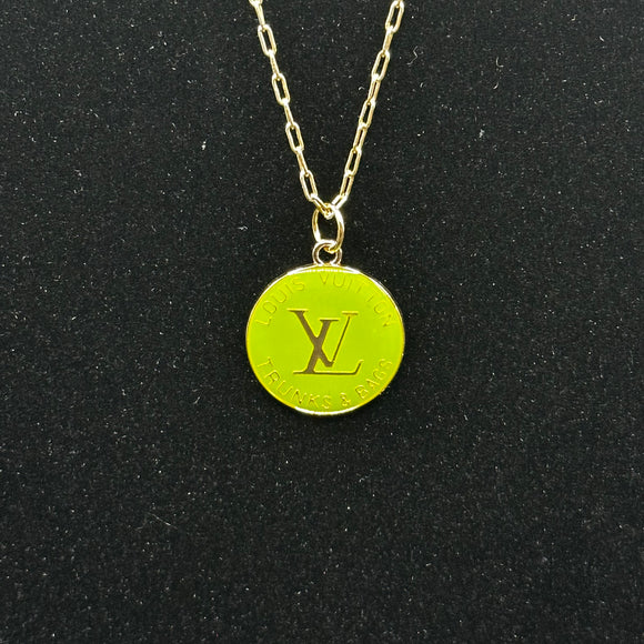 Lime Green LV Trunks & Bags Zipper Pull on Gold-Filled Paperclip Chain