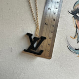 Black Resin LV Pendant Necklace on Gold-Filled Chain