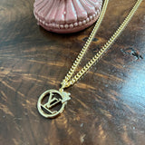 Upcycled LV Circle Charm Necklace on Gold Filled Chain