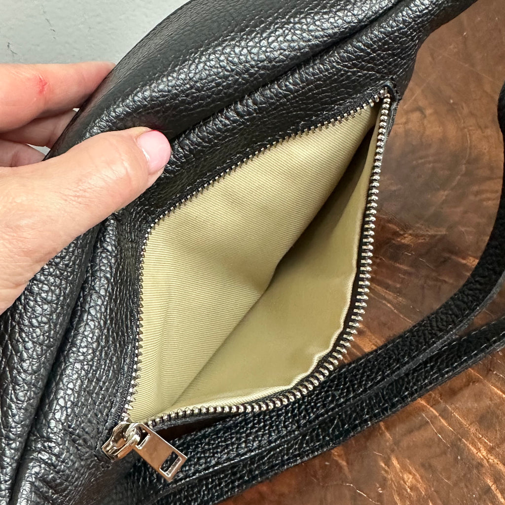 Black Leather Prada Tag Sling/Fanny Pack Bag (smaller)