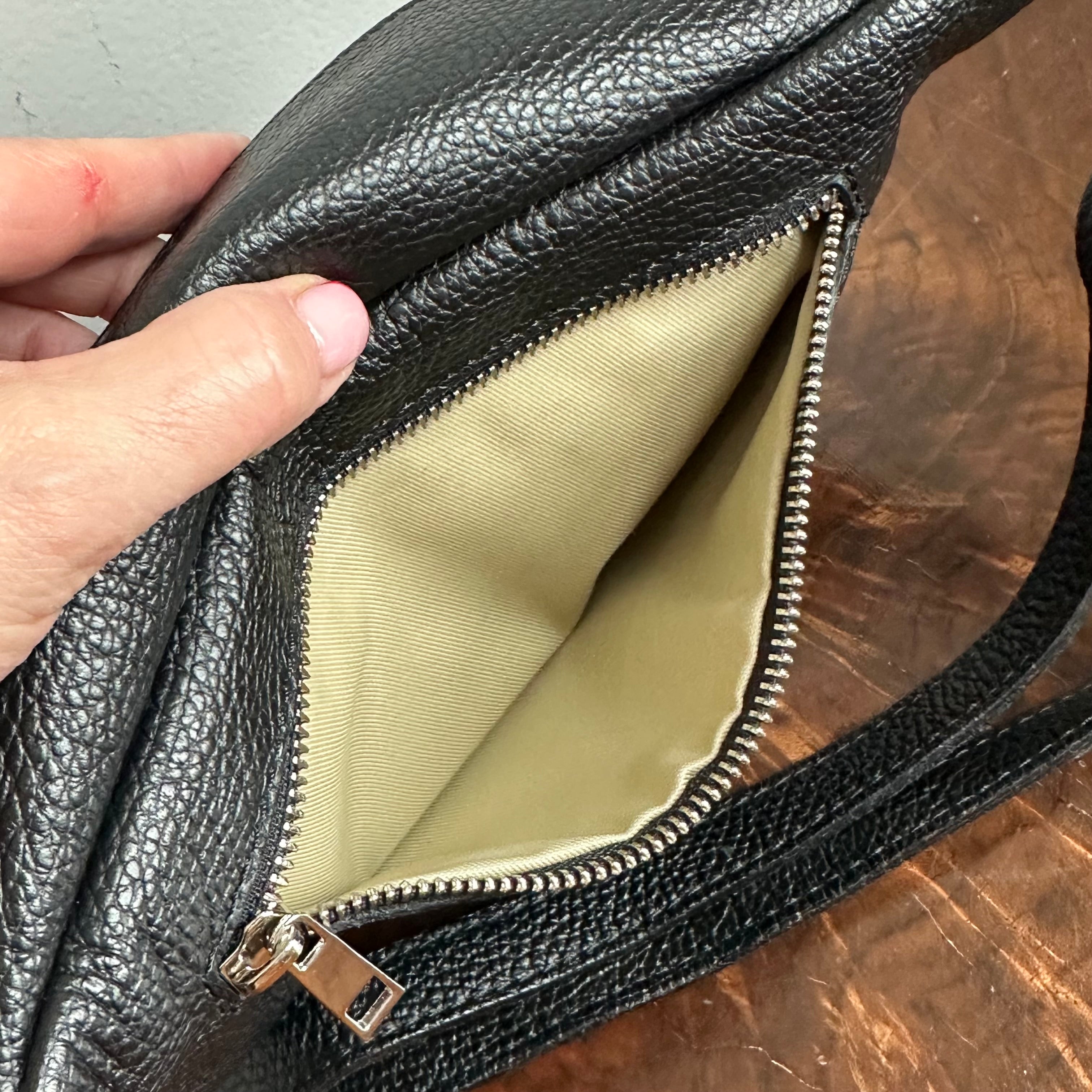 Black Leather Prada Tag Sling/Fanny Pack Bag (smaller)