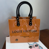The Tote Bag - Classic Orange LV Bag with Black Handles (10x8x6) with Button