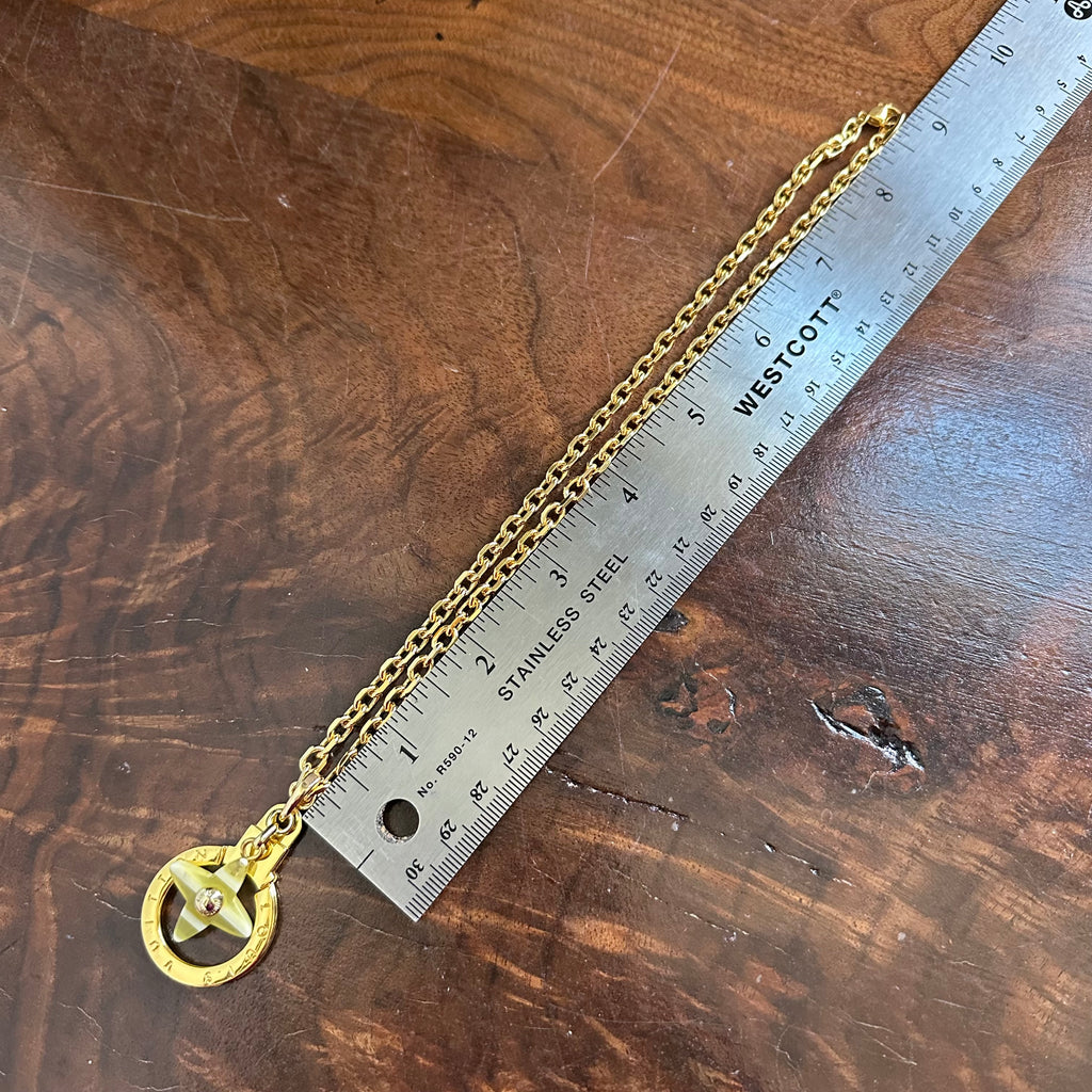 Repurposed LV Keyring with Yellow Quatrefoil Charm Necklace