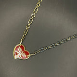 Prada Heart Bag Tag Necklace - Red/Gold on Gold-Filled Paperclip Chain