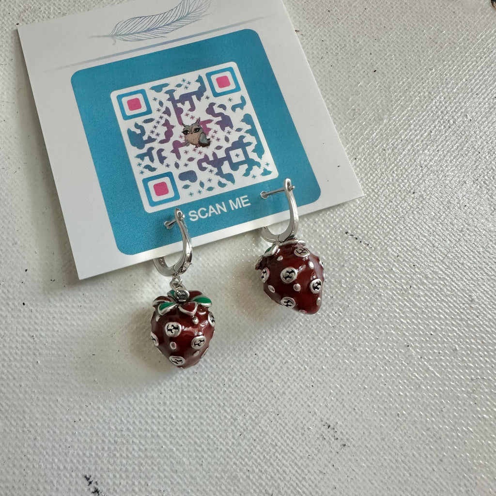 Upcycled Strawberry GG Charm Earrings in Silver