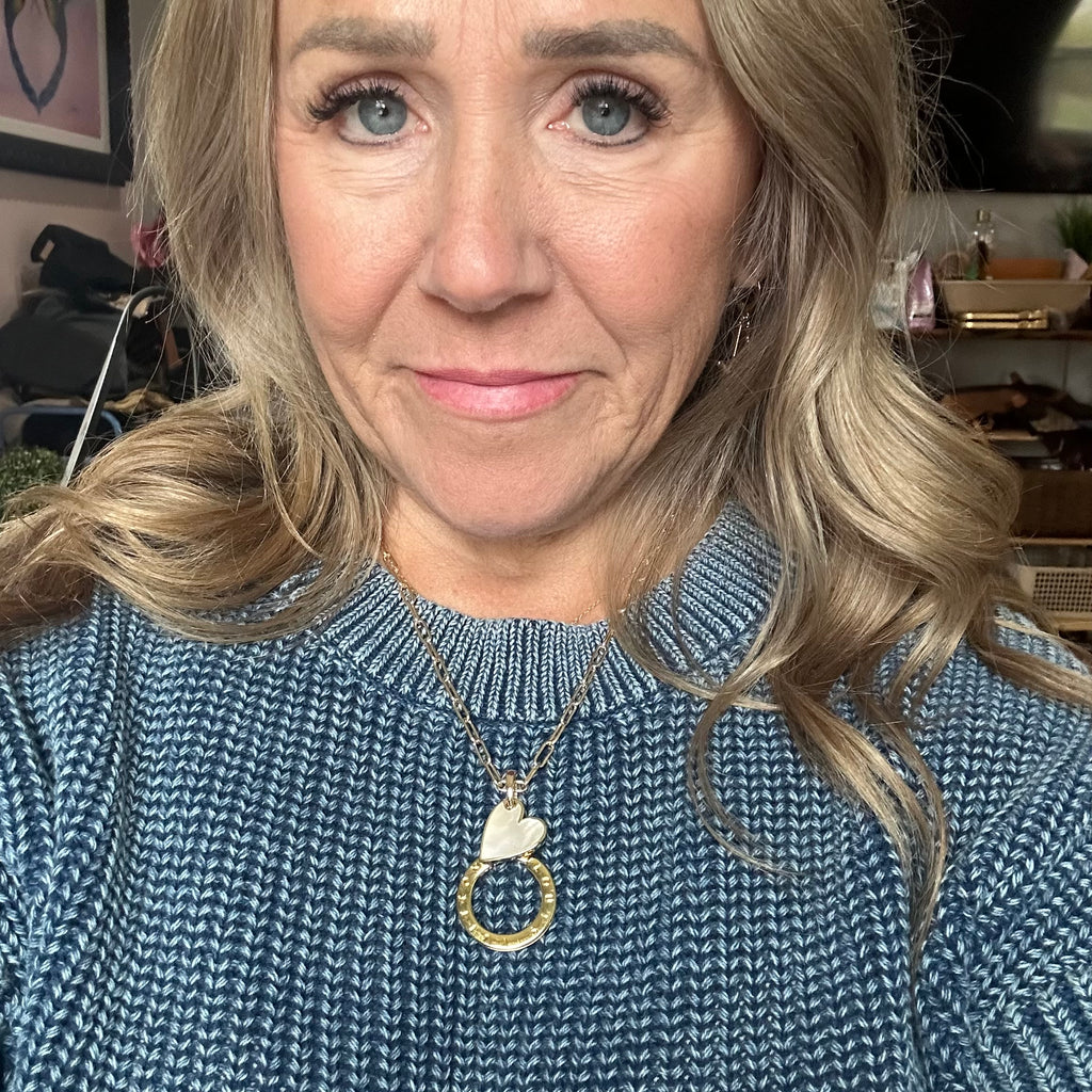 Repurposed LV Keyring with Pearl Heart Charm Necklace