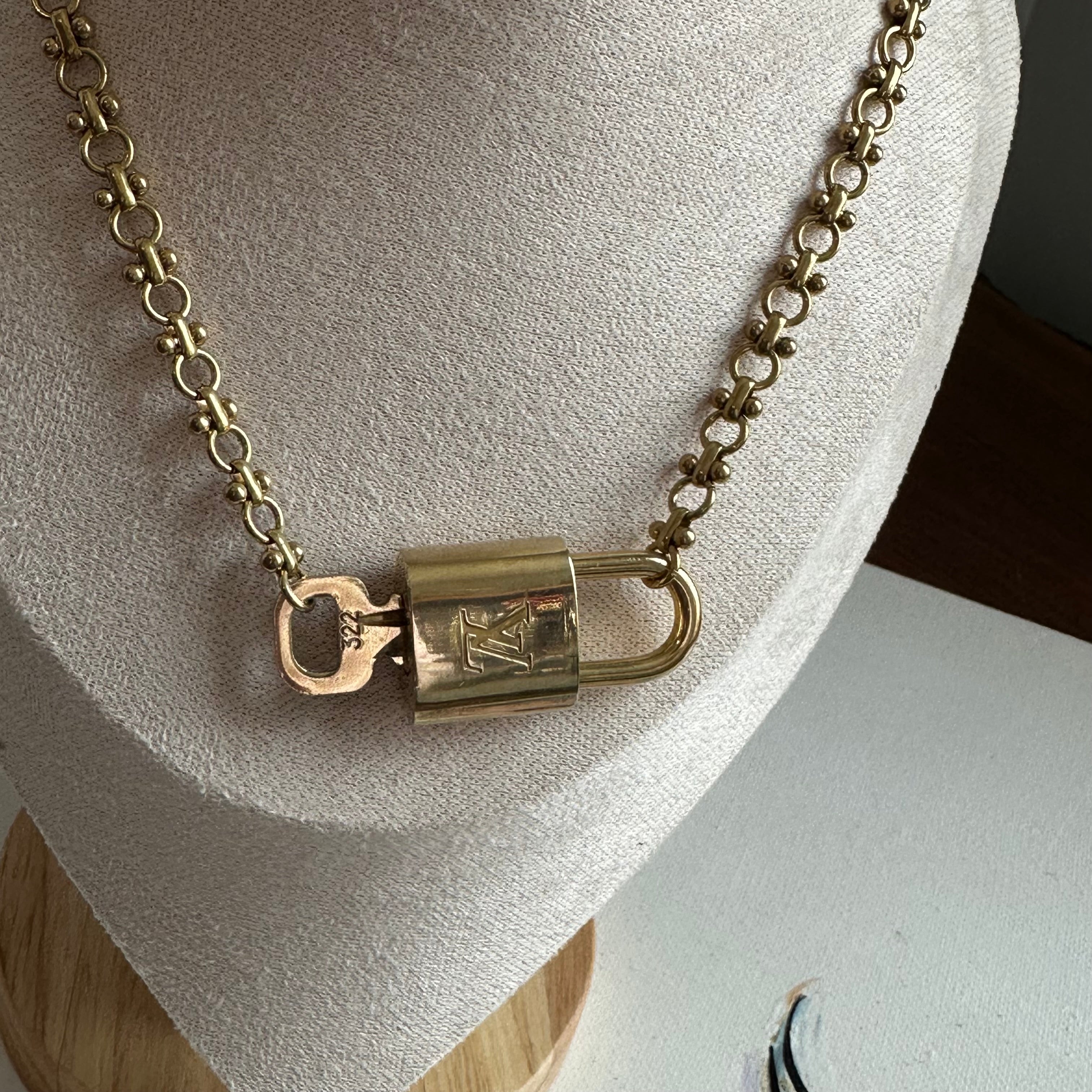 Key to My Heart Necklace - Upcycled LV Padlock on Brass Chain