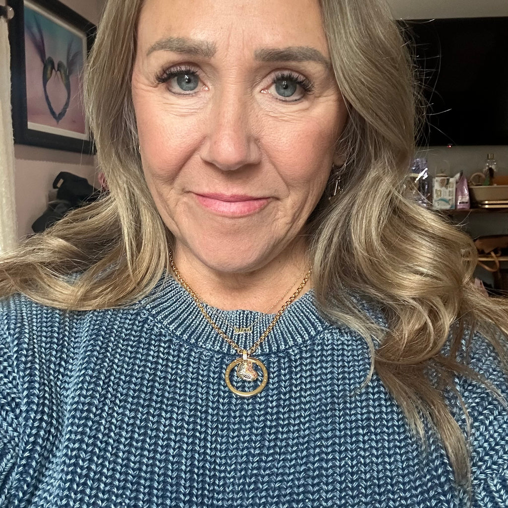 Repurposed LV Keyring with Blingy Heart Charm Necklace