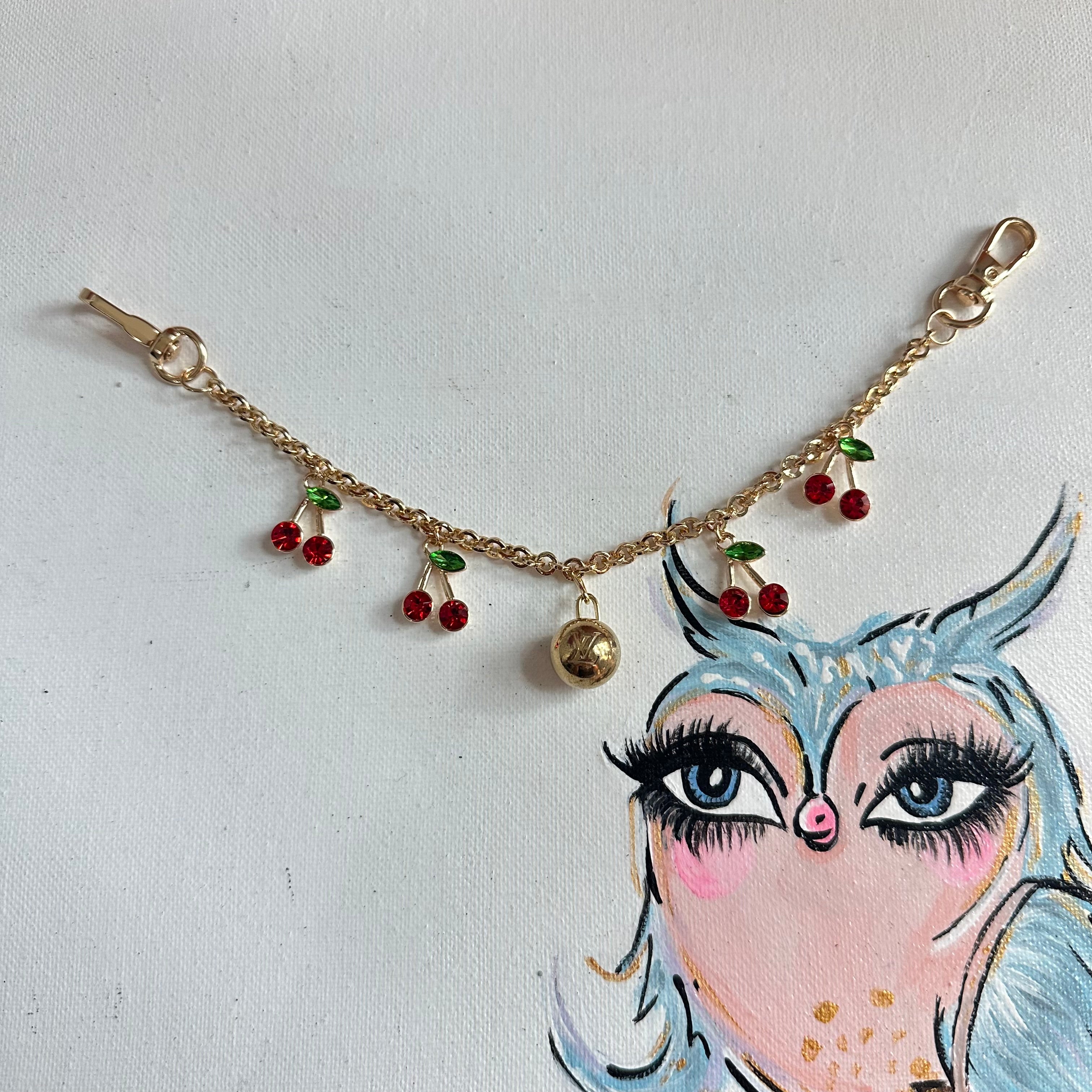 Upcycled LV and Cherries Bag Charm Chain