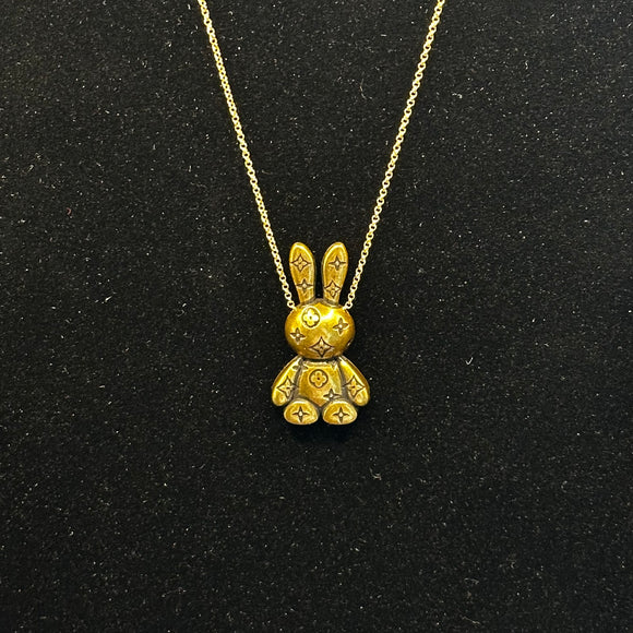 Bronze LV Bunny Charm on Gold-Filled Rolo Chain Necklace