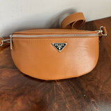 Camel Leather Prada Tag Sling/Fanny Pack Bag Silver (larger)