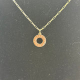 Upcycled Brown Circle LV Charm Necklace - Gold-Filled Paperclip Chain