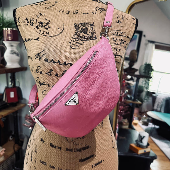 Pink Leather Prada Tag Sling/Fanny Pack Bag