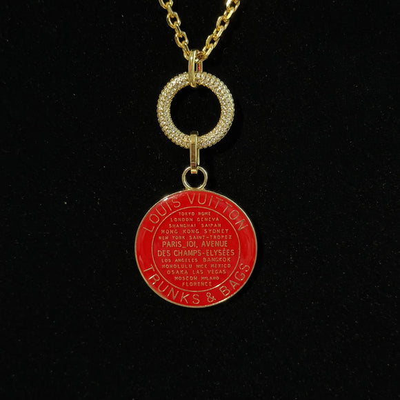 Red LV Trunks & Bags with Blingy Circle Necklace