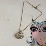 Upcycled Clear Crystal GG Charm on Gold PVD Ball Chain Necklace