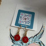 Red Necklace & Earrings Set in Upcycled LV