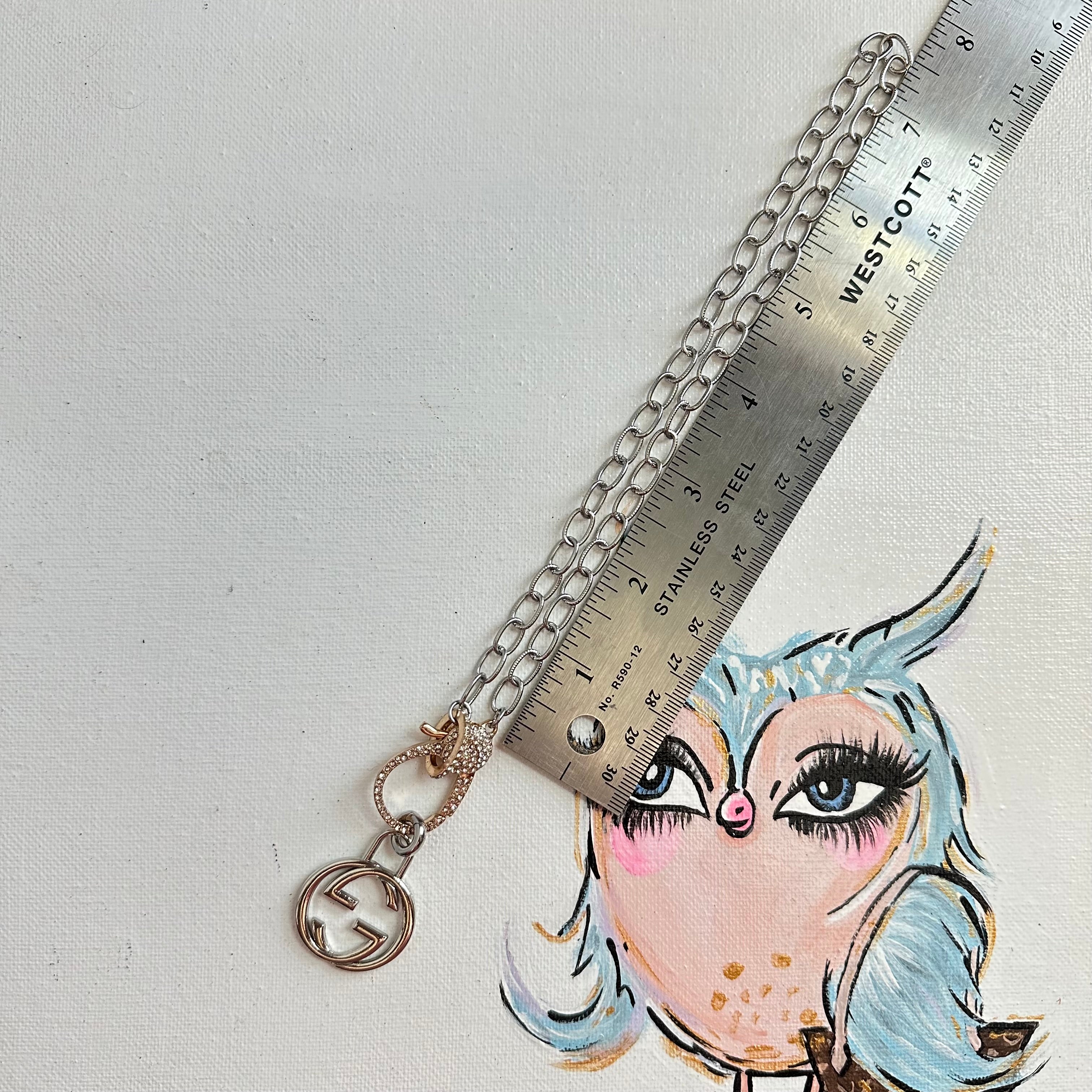 Silver GG Zipper pull on Silver Necklace with fun Rose Gold Clasp