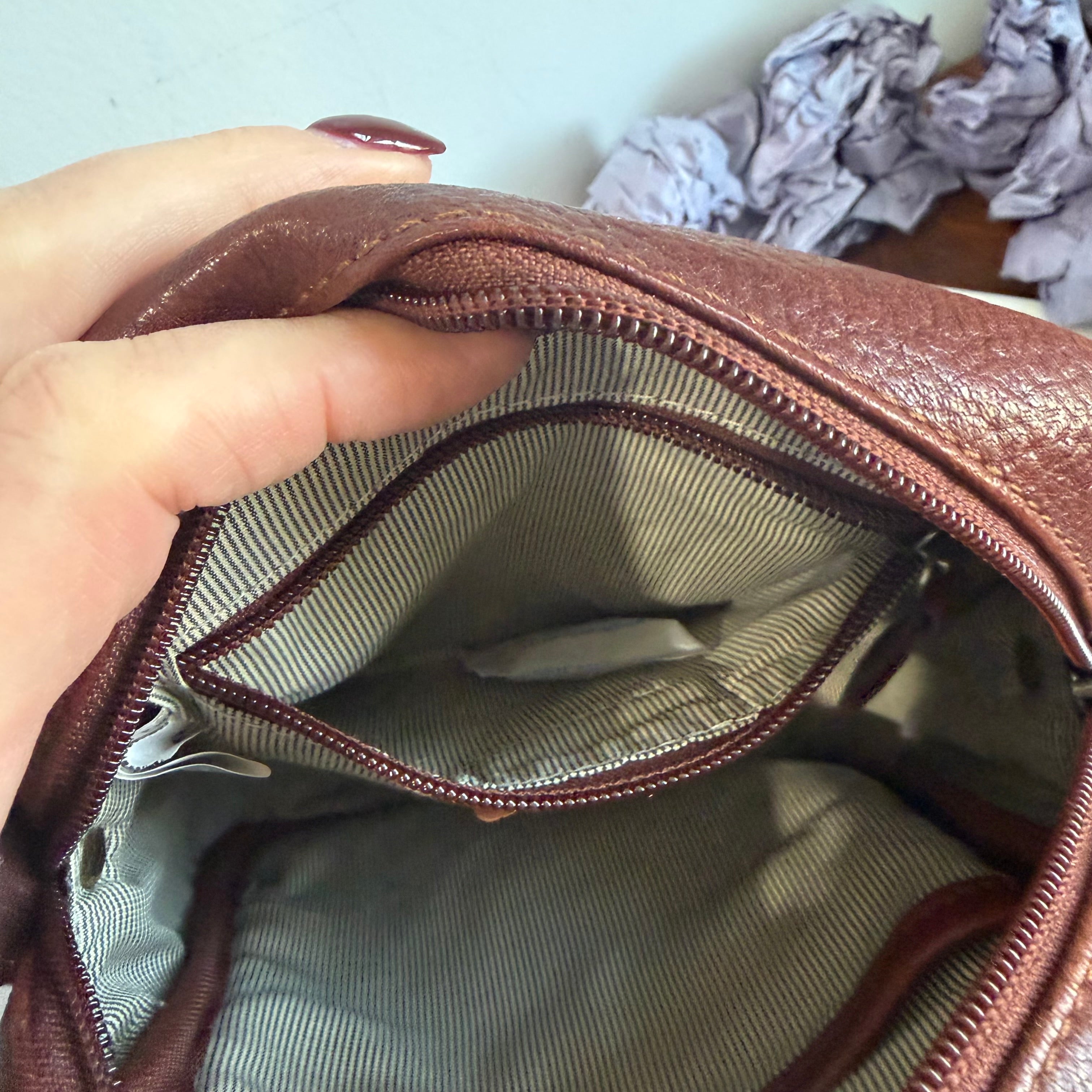 Cognac Leather Messenger Bag with LV Monogram Patch