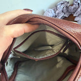 Cognac Leather Messenger Bag with LV Monogram Patch