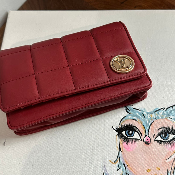 Button Bag - Deep Red Phone Crossbody with LV Button